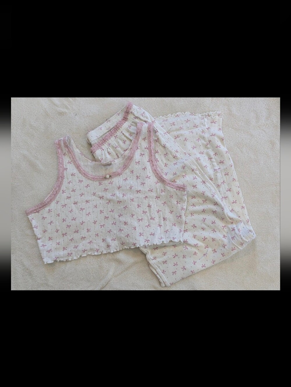 Messy Bun Just Chillin Bow Pointelle Lace Lounge Set Size Large
